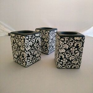 Vintage Black‎ & White Floral Damask Resin Cube Tea Light Holders (Set of 3)